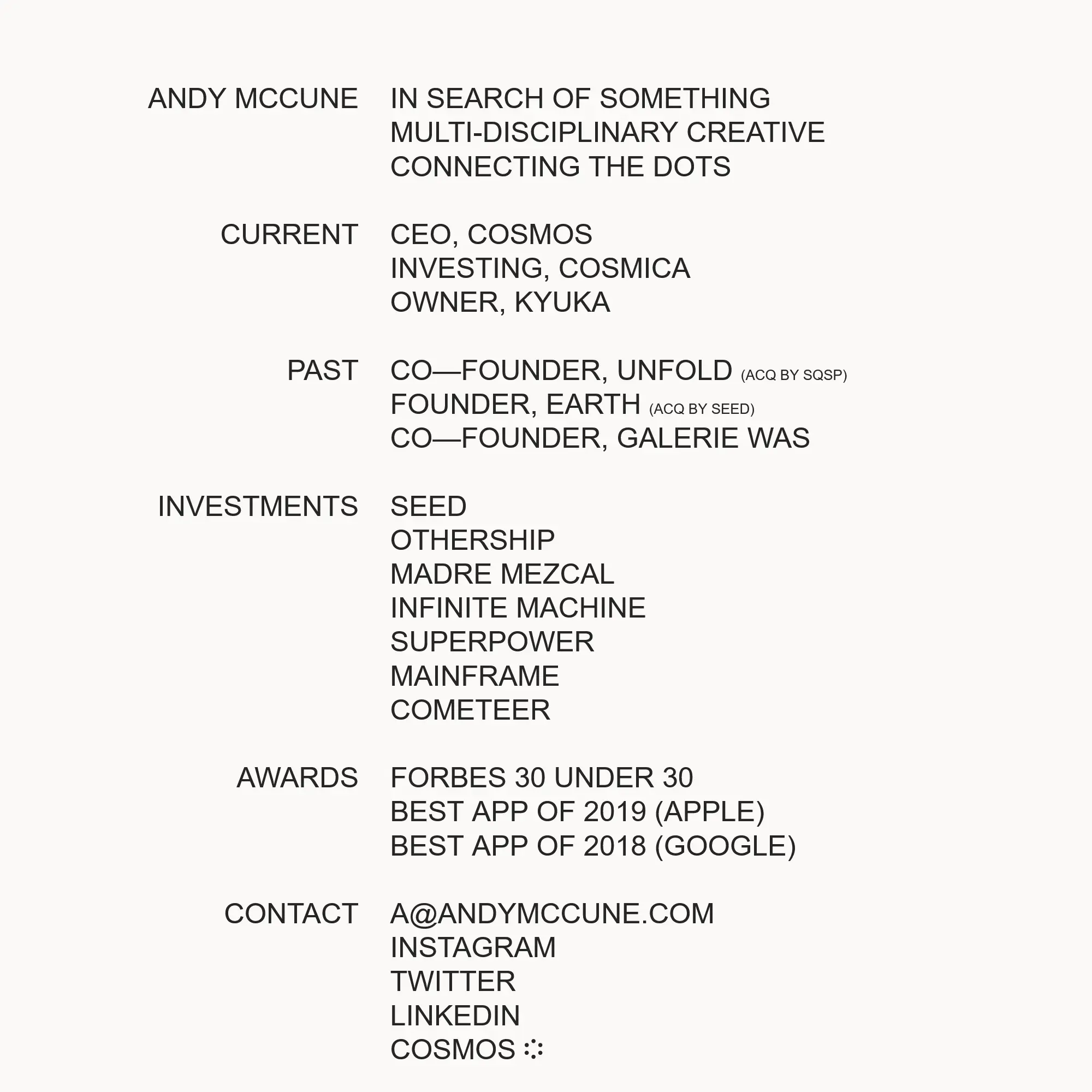 Screenshot of Andy McCune